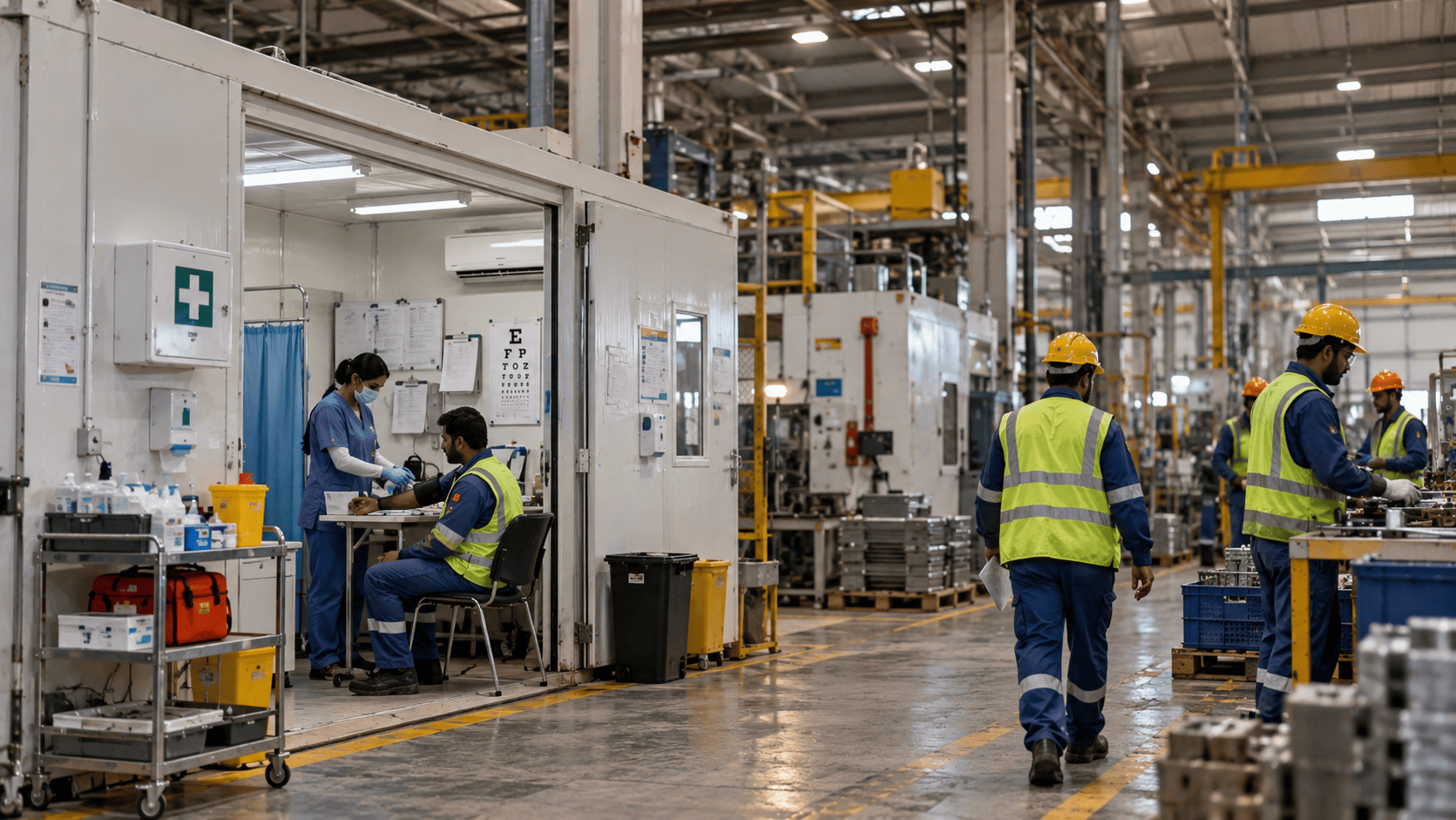 On-Site Clinic for Factories and Manufacturing Plants Sama Medical clinic providing healthcare at a manufacturing plant